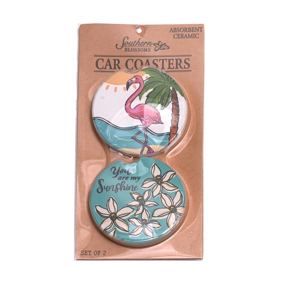 Car Coasters Flamingo Sunshine Set Of 2 - Picture 1 of 7